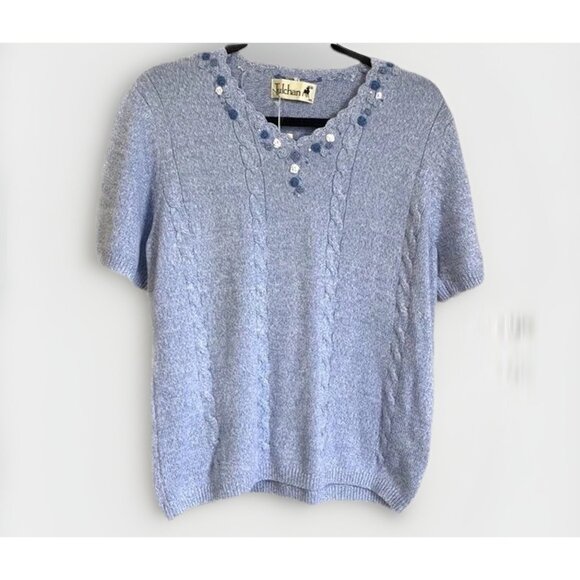 Vintage Tulchan Women Hand Knitted Sweater XL Heather Blue DEADSTOCK Grandmacore - Picture 1 of 10